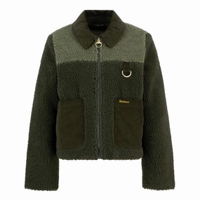 Hot Sale Alert Barbour Malena Ladies Fleece Jacket - Olive/Light Moss