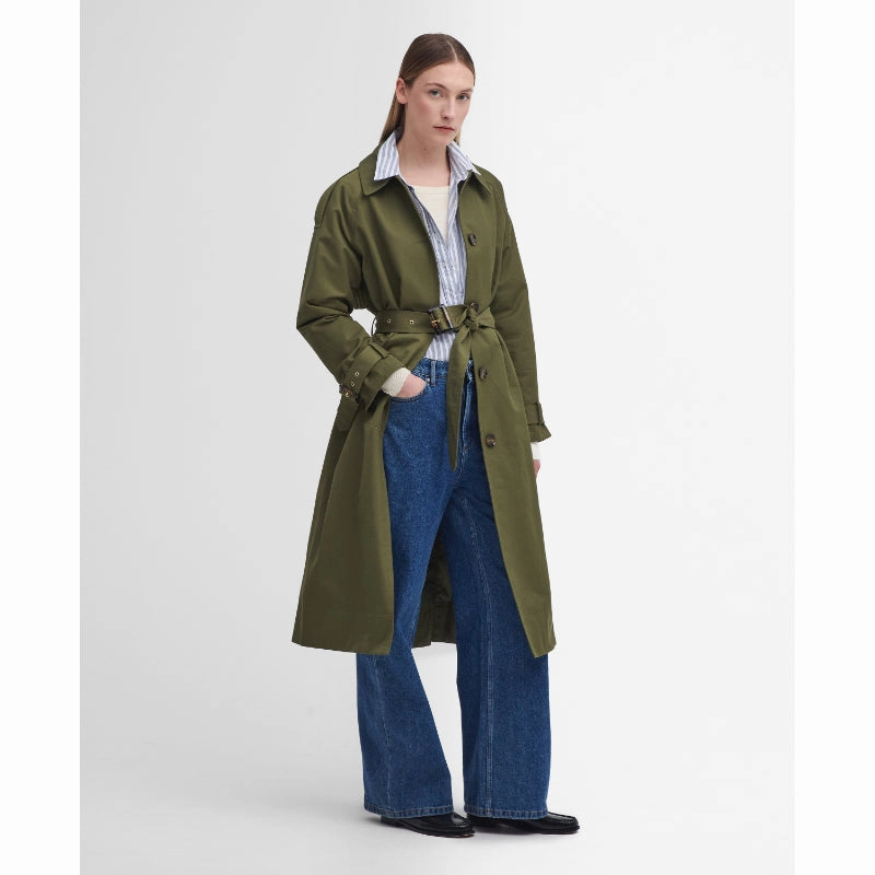 Trending Now Offer Barbour Marie Ladies Showerproof Trench - Dark Moss/Ancient Loden Tartan