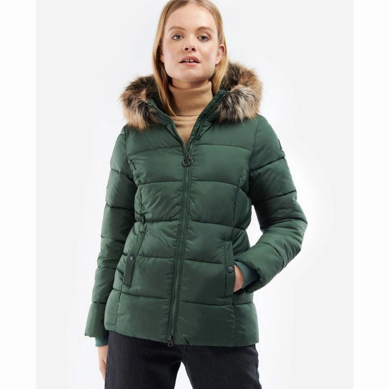 Barbour Midhurst Ladies Quilted Faux Fur Hood Jacket - Alchemy Green Price Slash Today