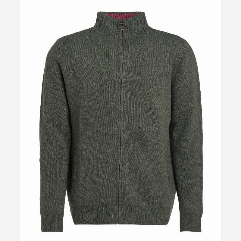 Barbour Nelson Essential Full Zip Mens Jumper - Seaweed Clearance Sale Now Perfect Gift Offer