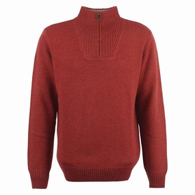 Barbour Nelson Essential Lambswool 1/4 Zip Mens Jumper - Brick Red Todays Special Picks