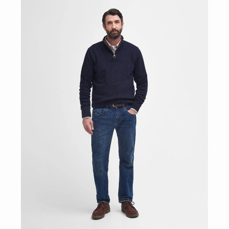 Barbour Nelson Essential Lambswool 1/4 Zip Mens Jumper - Navy Special Surprise Sale Big Savings Alert