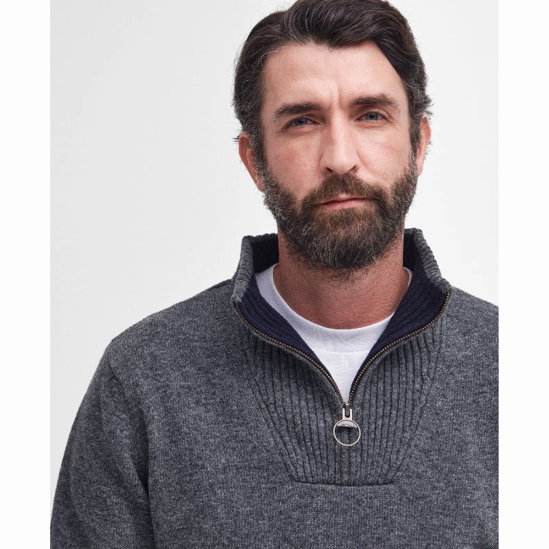 Last Chance Offer Grab It Before Gone Barbour Nelson Essential Lambswool 1/4 Zip Mens Jumper - Storm Grey