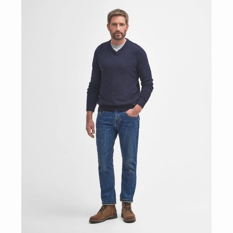 Barbour Nelson Essential Lambswool V Neck Mens Jumper - Navy Exclusive Online Offer