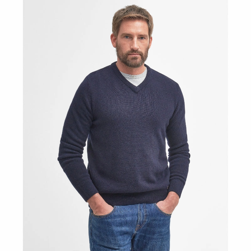 Barbour Nelson Essential Lambswool V Neck Mens Jumper - Navy Grab It Fast Today Only Offer