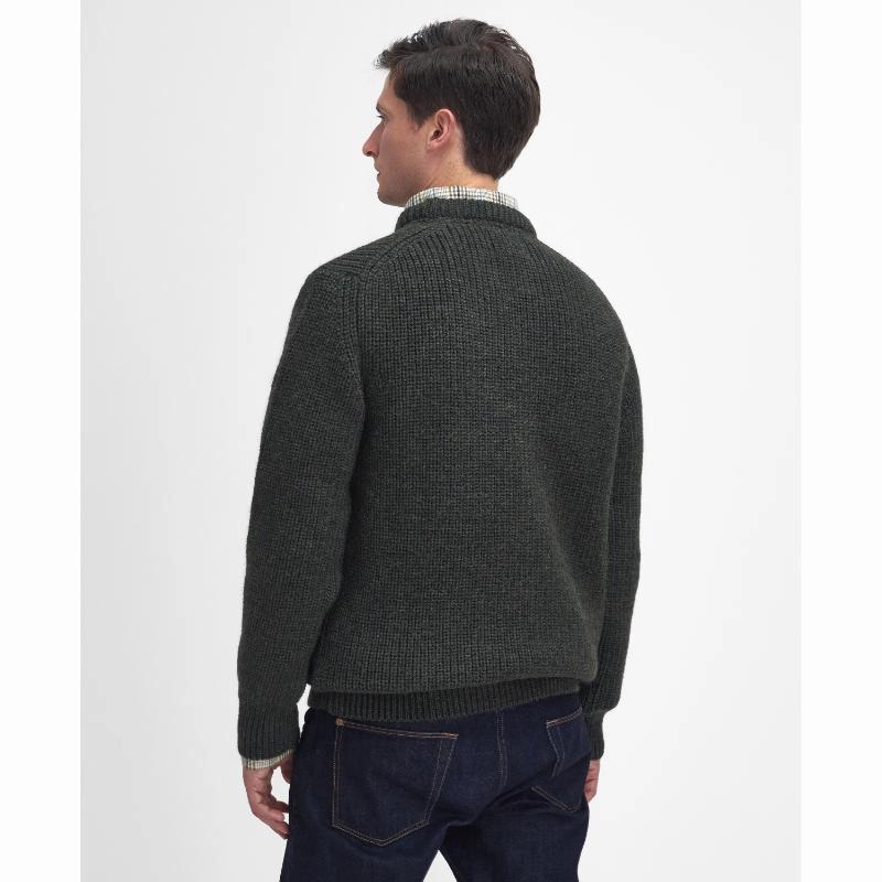 Barbour New Tyne Mens Lambswool Crew Neck Jumper - Olive Trending Deals Today