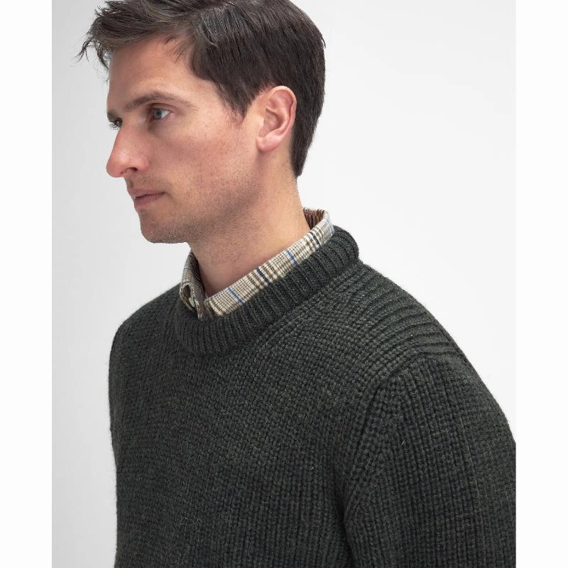 Barbour New Tyne Mens Lambswool Crew Neck Jumper - Olive Price Drop Alert Hot Offer Inside