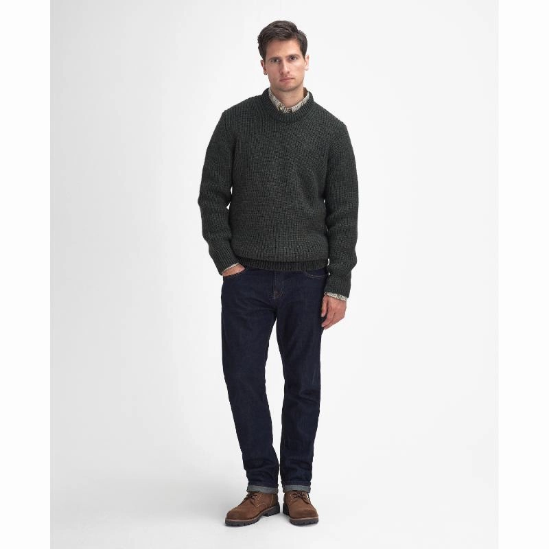 Barbour New Tyne Mens Lambswool Crew Neck Jumper - Olive Today Only Hot Pick