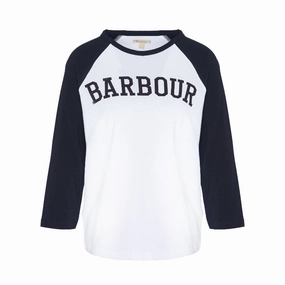 Trendy Picks Today Barbour Northumberland Ladies Long Sleeve T-Shirt - White/Navy