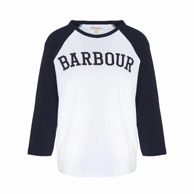 Trendy Picks Today Barbour Northumberland Ladies Long Sleeve T-Shirt - White/Navy