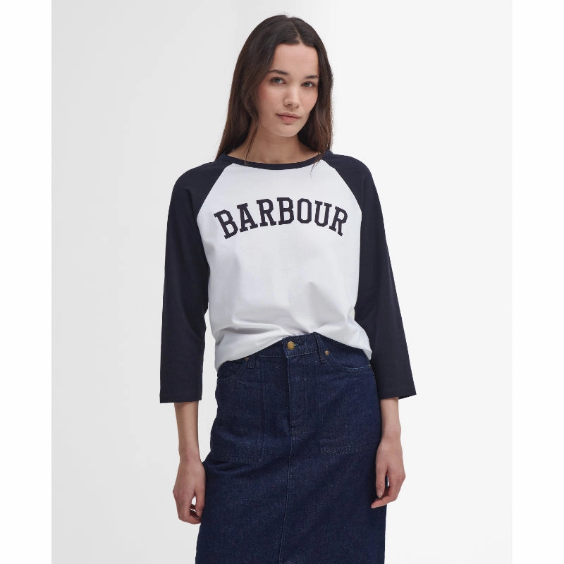 EndofWeek Deals Daily Hot Deal Barbour Northumberland Ladies Long Sleeve T-Shirt - White/Navy