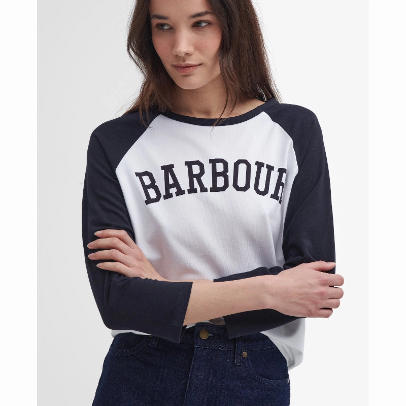Barbour Northumberland Ladies Long Sleeve T-Shirt - White/Navy Best Price Online Deal of the Day