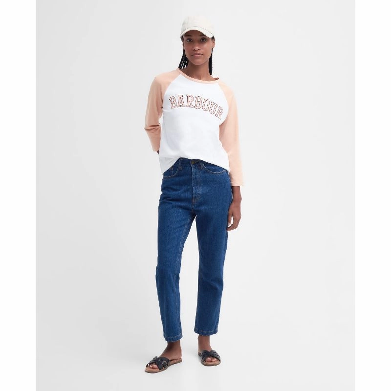 Barbour Northumberland Ladies Long Sleeve T-Shirt - White/Soft Apricot Clearance Savings Now Shop Hot Deals
