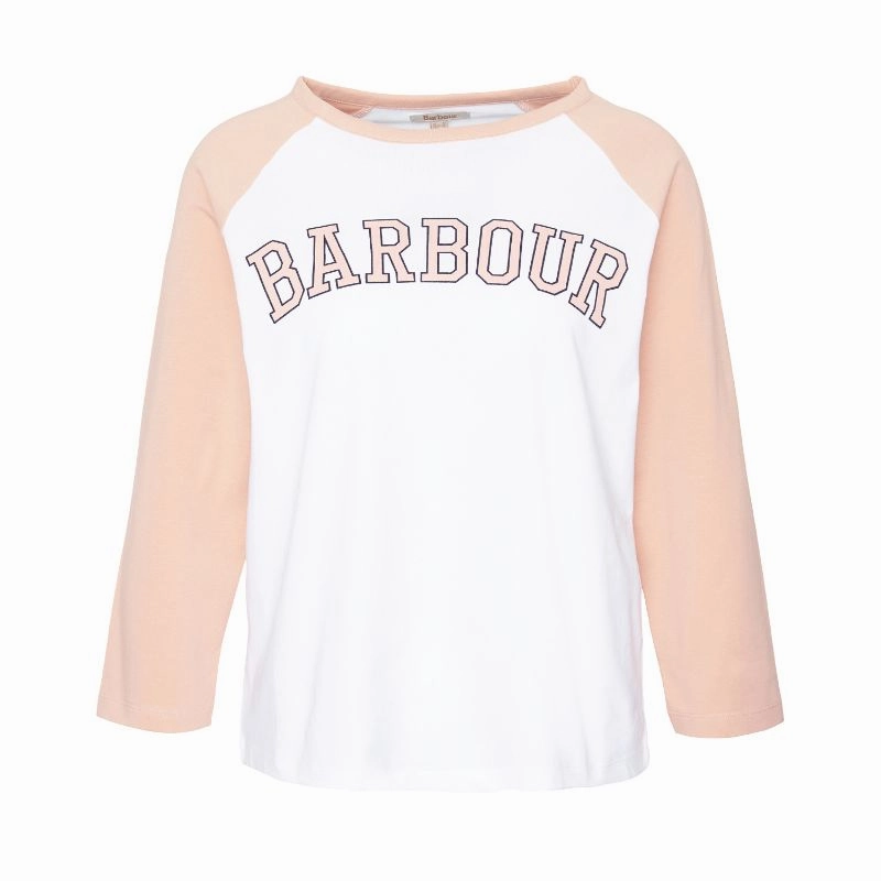 Todays Special Savings Barbour Northumberland Ladies Long Sleeve T-Shirt - White/Soft Apricot
