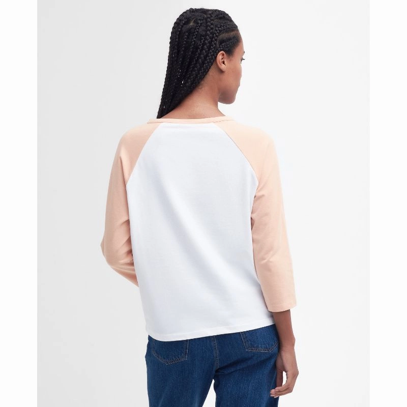 Barbour Northumberland Ladies Long Sleeve T-Shirt - White/Soft Apricot Limited Stock Alert