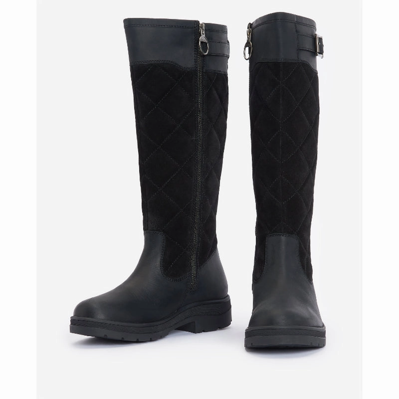Barbour Oak Tall Leather Ladies Boot - Black Best Deal Online Special Offer Inside