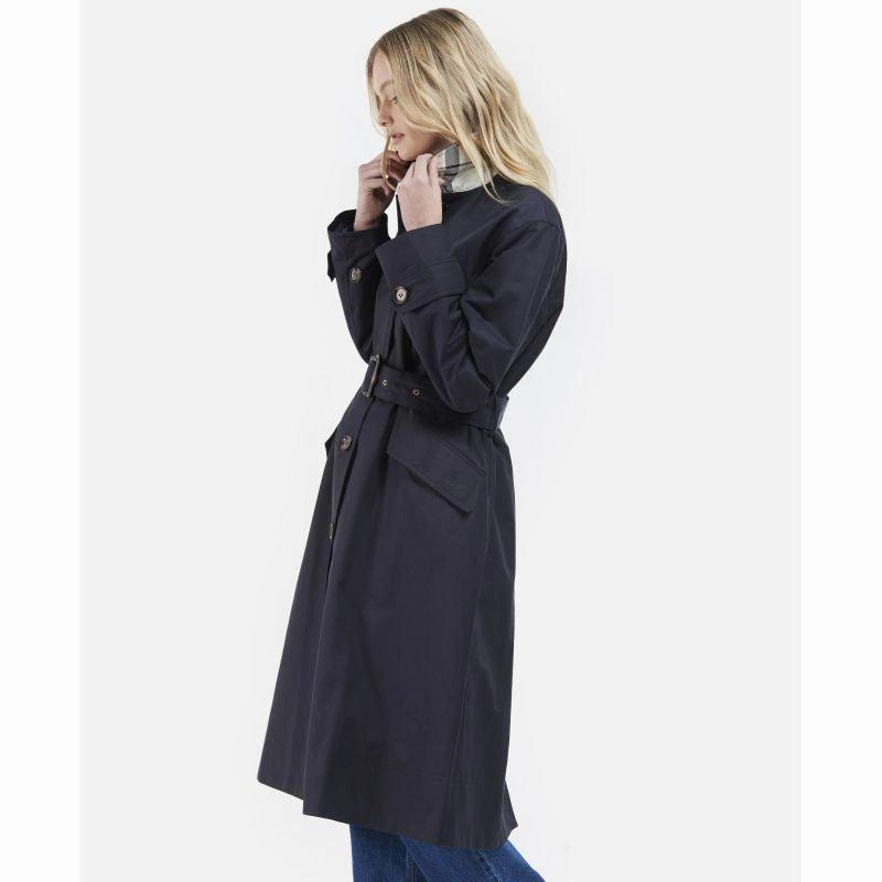 Special Deal Frenzy Limited Edition Offer Barbour Opal Ladies Showerproof Trench - Midnight/Rosewood Tartan