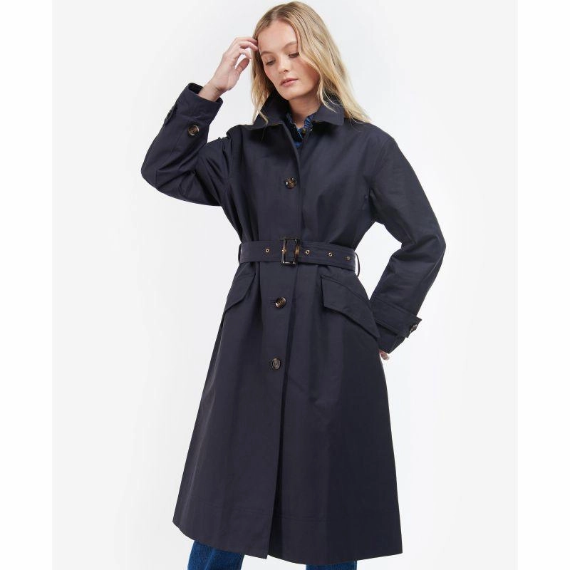Clearance Event Today Barbour Opal Ladies Showerproof Trench - Midnight/Rosewood Tartan