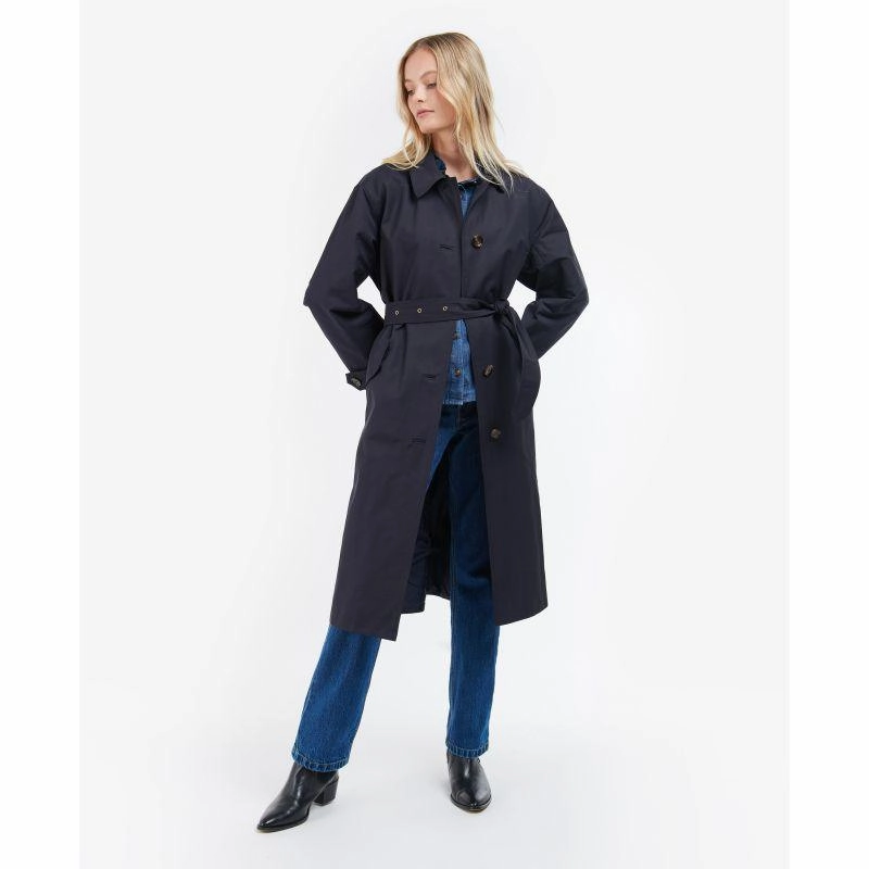 Clearance Alert Now Barbour Opal Ladies Showerproof Trench - Midnight/Rosewood Tartan