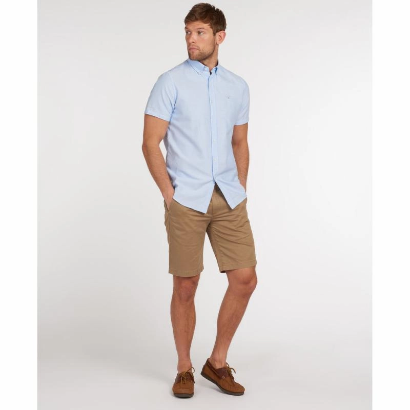 Clearance Blowout Barbour Oxtown Short Sleeve Mens Tailored Fit Shirt - Sky