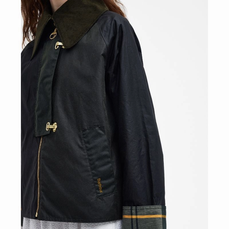 Barbour Patch Drummond Spey Ladies Wax Jacket - Fern/Archive Olive MustHave Deal
