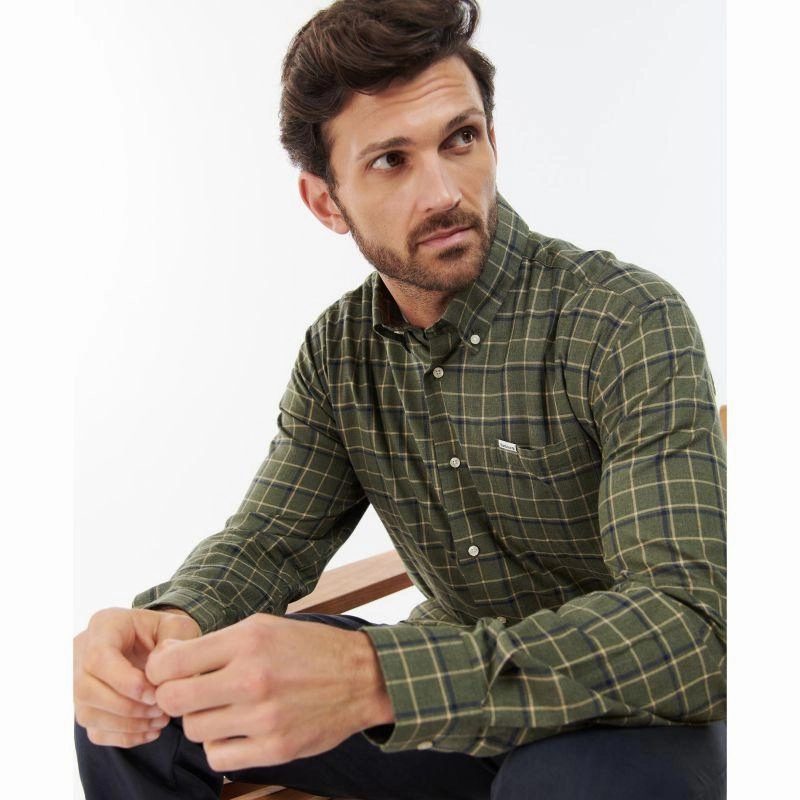 Barbour Pelton Mens Regular Fit Shirt - Olive Clearance Sale
