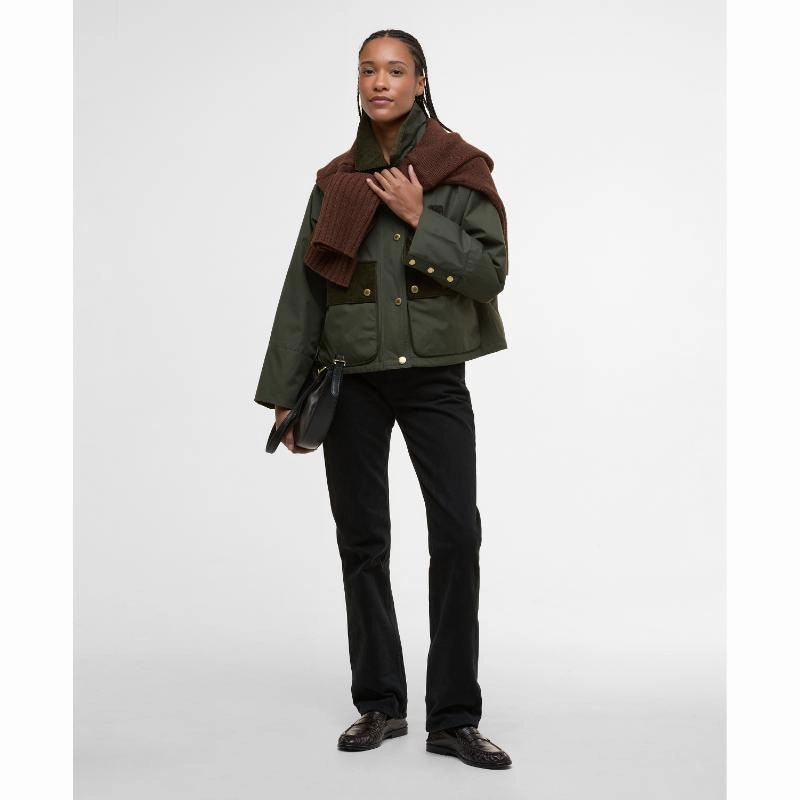 Barbour Phoebe Ladies Casual Jacket - Olive/Brown Trending Savings Now