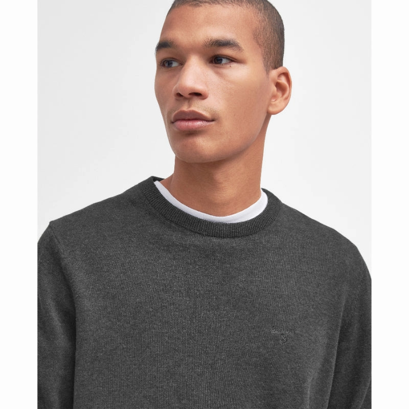Barbour Pima Cotton Mens Crew Neck Jumper - Charcoal Hot Sale Frenzy Dont Miss This Deal