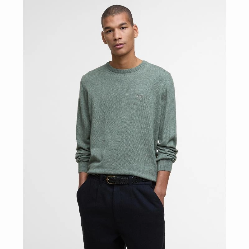 Hot Pick Sale Dont Miss Out Barbour Pima Cotton Mens Crew Neck Jumper - Thyme