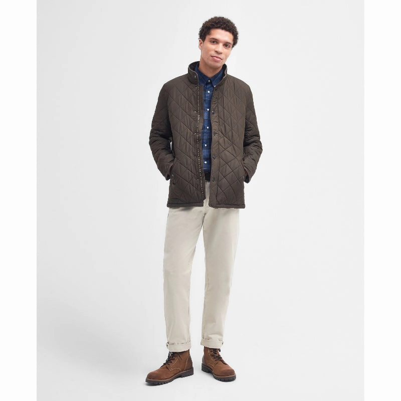 Grab the Deal Now Barbour Powell Mens Quilted Jacket - Olive