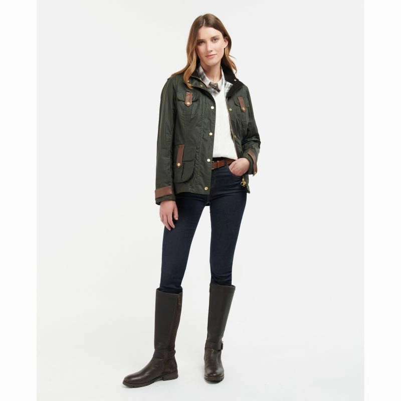 Barbour Premium Defence Ladies Wax Jacket - Archive Olive/Ancient Flash Deal Today MustHave Clearance