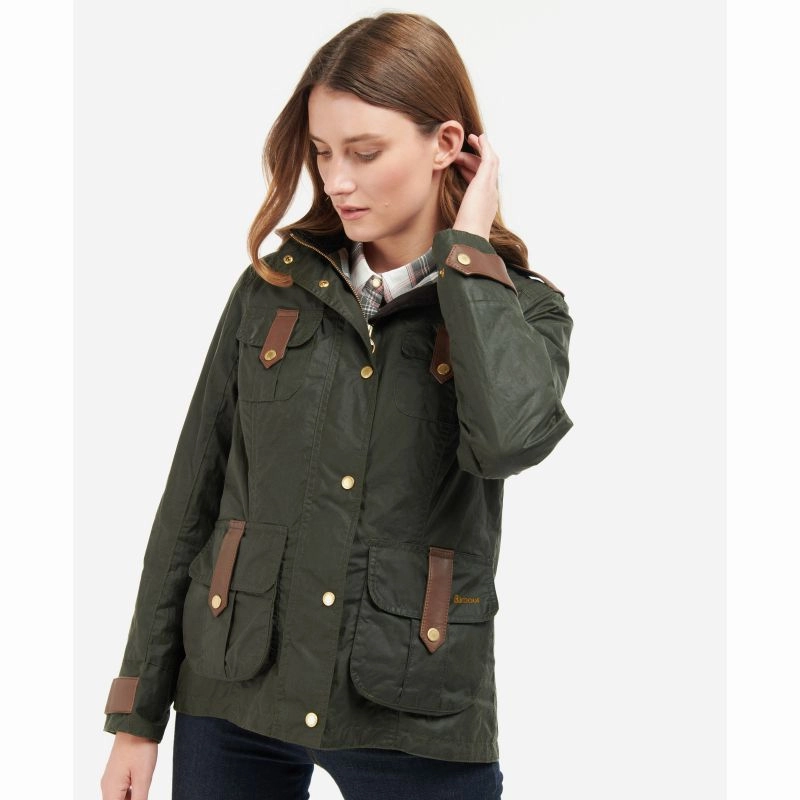 Barbour Premium Defence Ladies Wax Jacket - Archive Olive/Ancient Save Big Today