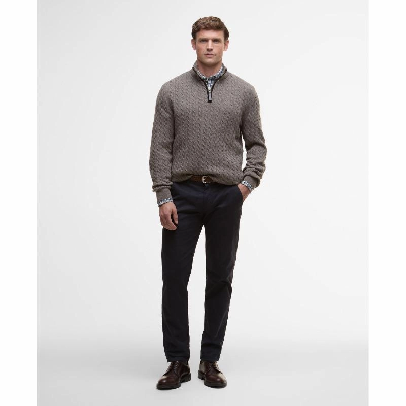 Barbour Ramsden 1/4 Zip Knitted Mens Jumper - Military Marl Todays Special Savings