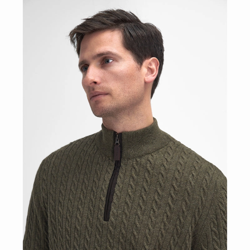 Save Today Only Barbour Ramsden Lambswool Half Zip Knitted Mens Jumper - Ivy Green