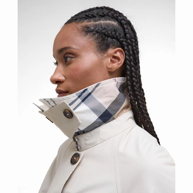 Hot Offer Event Barbour Robyn Ladies Showerproof Trench Coat - Mist/Hessian Tartan