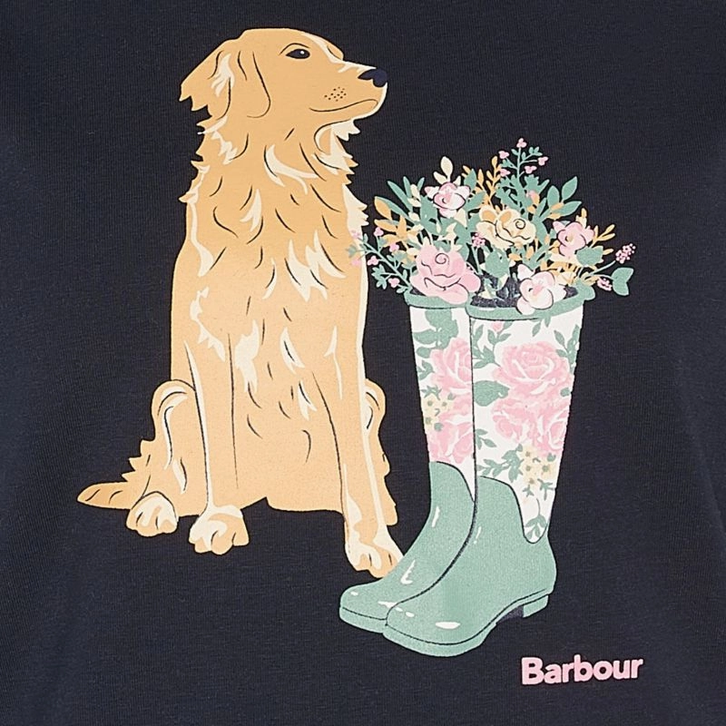 Steal Todays Offer Barbour Rowen Ladies T-Shirt - Navy (Golden Retriever)