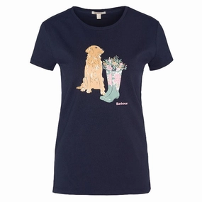 Special Occasion Discount MustHave Deals Barbour Rowen Ladies T-Shirt - Navy (Golden Retriever)