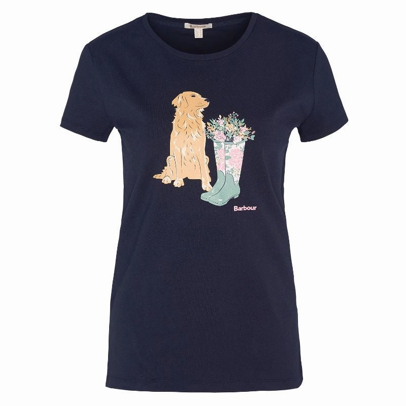 Special Occasion Discount MustHave Deals Barbour Rowen Ladies T-Shirt - Navy (Golden Retriever)
