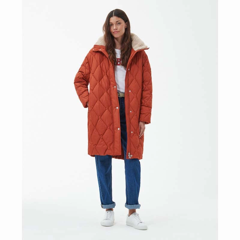 Best Seller Discount Exclusive Online Deal Barbour Samphire Ladies Quilted Coat - Spiced Pumpkin