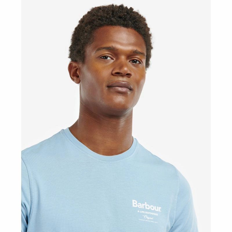 Barbour Satley Graphic Mens T-Shirt - Powder Blue Grab It Fast