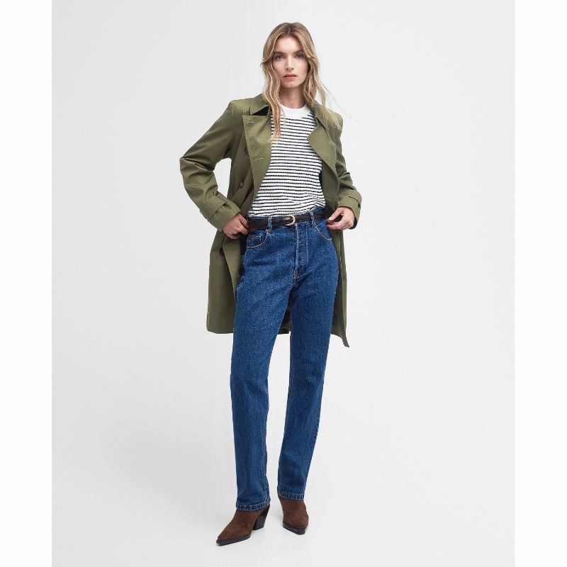 Barbour Short Greta Ladies Showerproof Trench - Burnt Olive/Ancient Poplar Trending Now Offer Unmissable Deal Today