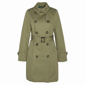 Todays Mega Savings Barbour Short Greta Ladies Showerproof Trench - Burnt Olive/Ancient Poplar