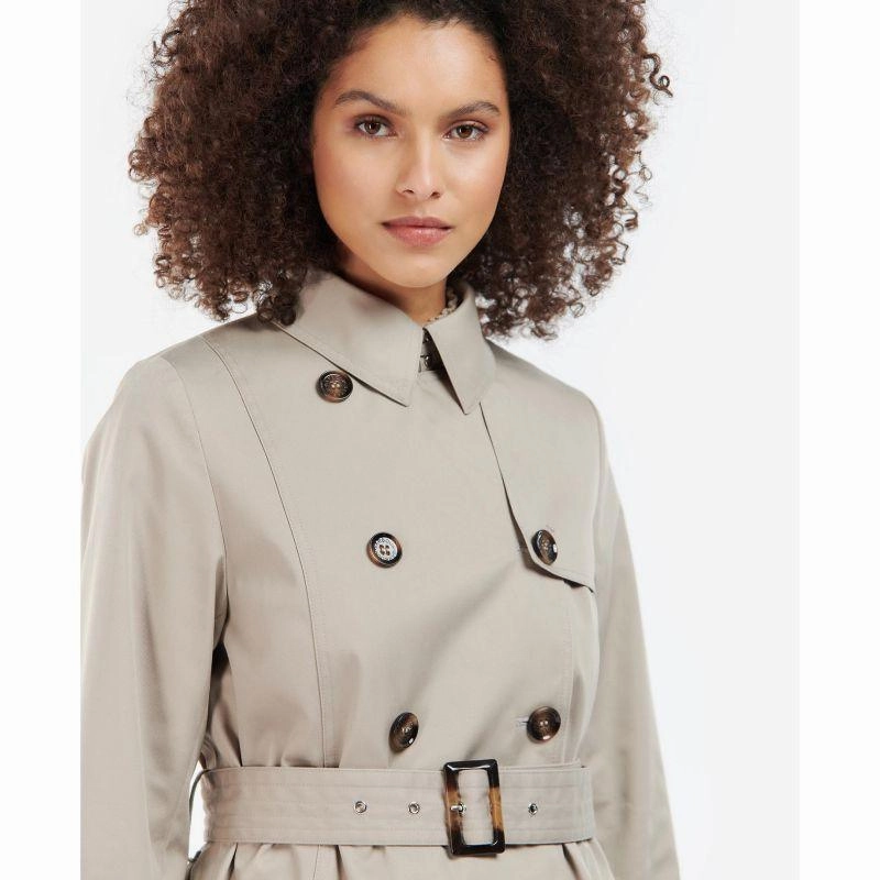 Barbour Short Greta Ladies Showerproof Trench - Earl Grey/Rosewood Tartan Hot Pick Online