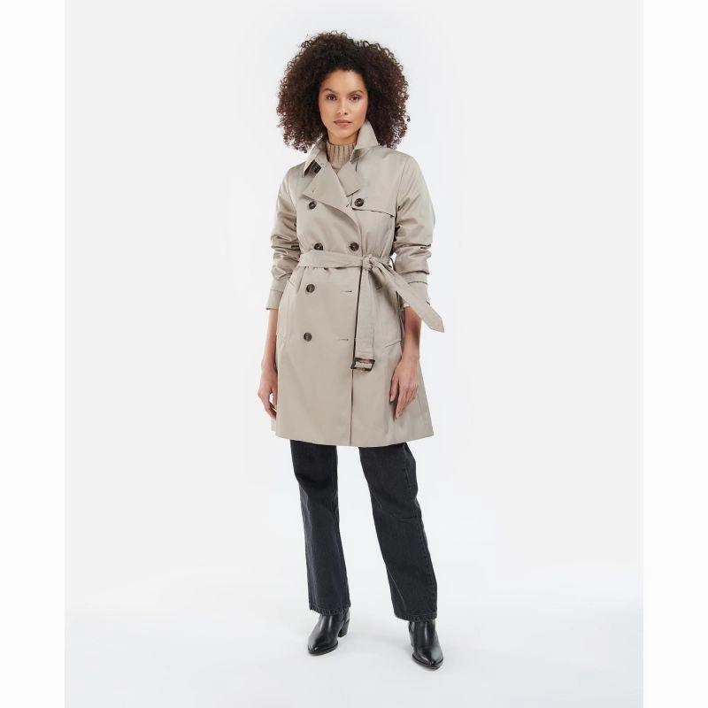 Dont Miss This Steal Barbour Short Greta Ladies Showerproof Trench - Earl Grey/Rosewood Tartan