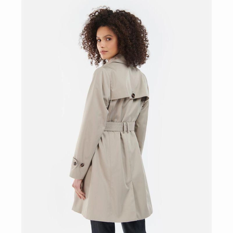 Barbour Short Greta Ladies Showerproof Trench - Earl Grey/Rosewood Tartan Hot Pick Deal
