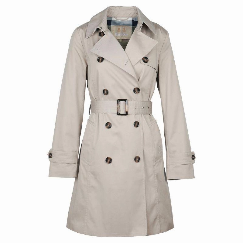 Clearance Sale Now Barbour Short Greta Ladies Showerproof Trench - Earl Grey/Rosewood Tartan