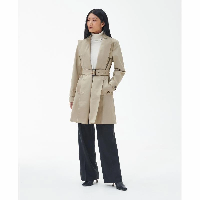 Today Only Discount Alert Shop Hot Deals Barbour Short Greta Ladies Showerproof Trench - Light Fawn/Ancient Poplar