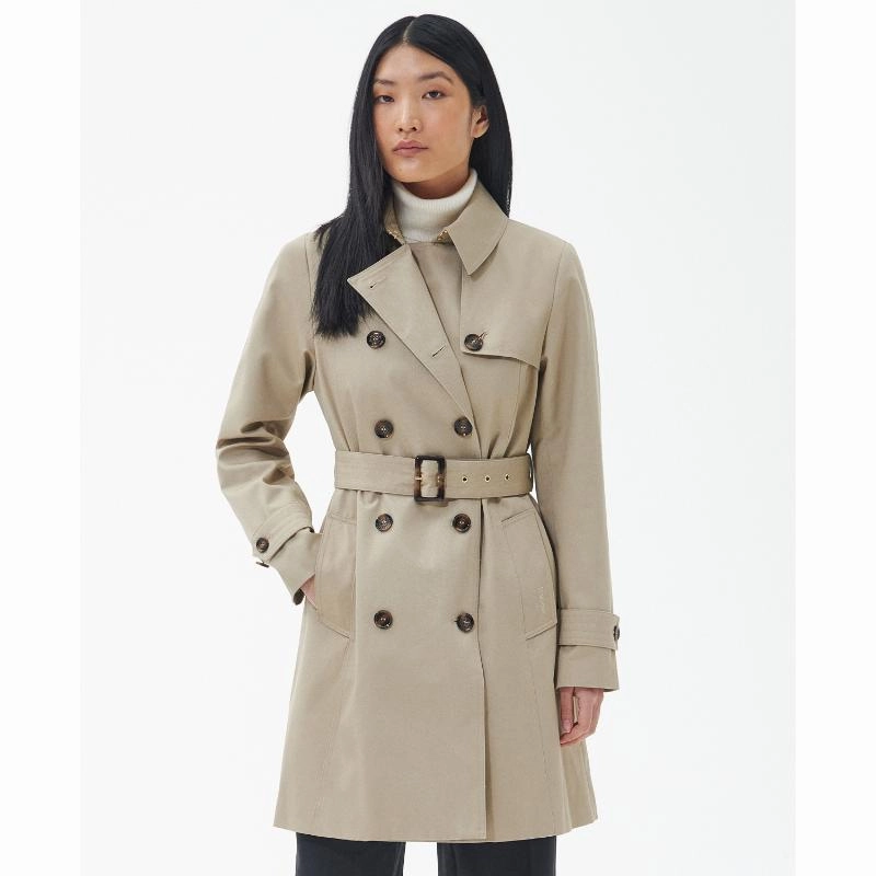 Barbour Short Greta Ladies Showerproof Trench - Light Fawn/Ancient Poplar Shop Hot Deals Hot Offer Frenzy