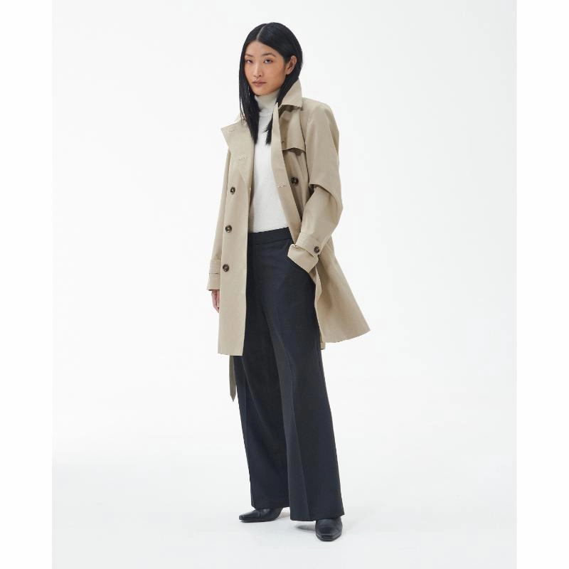 Instant Savings Inside Barbour Short Greta Ladies Showerproof Trench - Light Fawn/Ancient Poplar