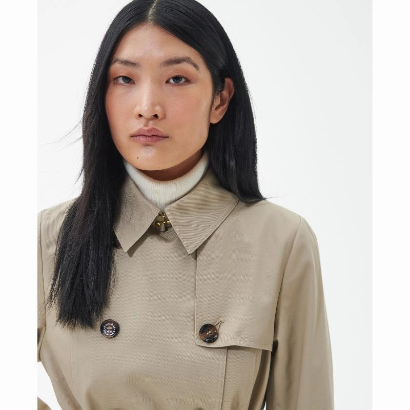 Barbour Short Greta Ladies Showerproof Trench - Light Fawn/Ancient Poplar Grab Todays Deal